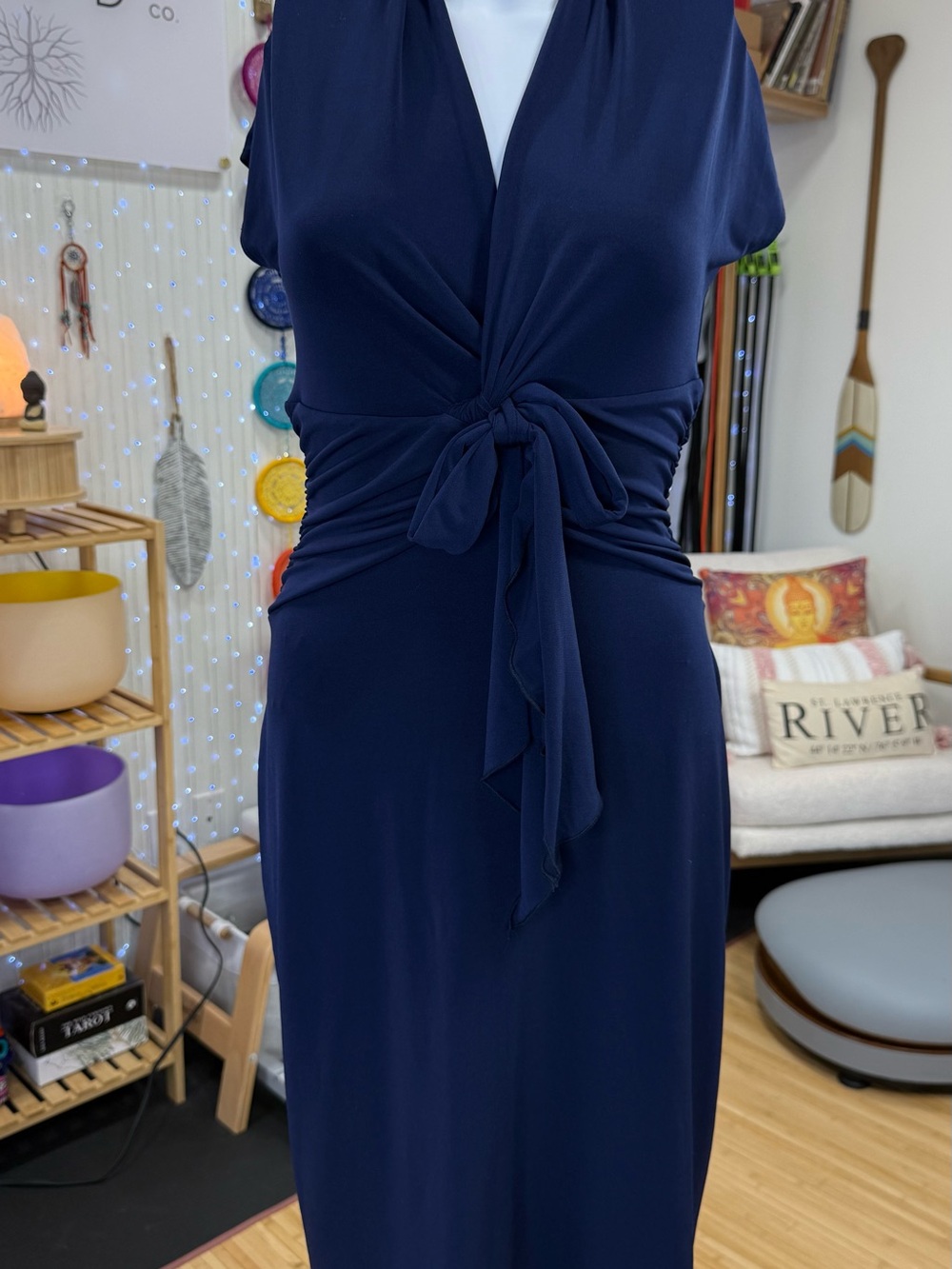BCBG Navy Tie-Waist Midi Dress